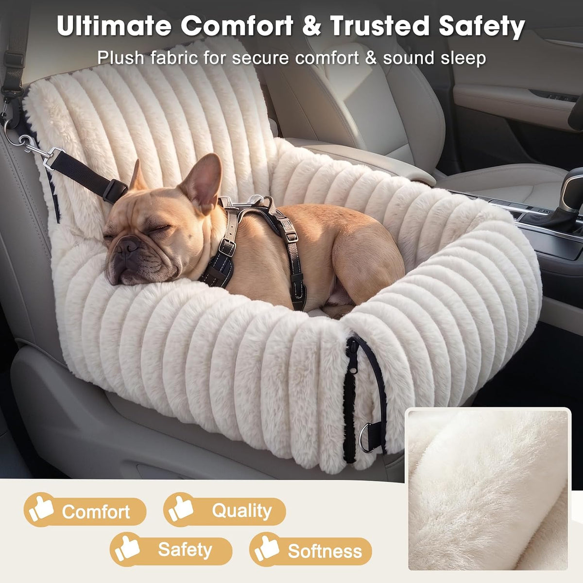 mixjoy 6-in-1 dog car seat for small/medium dogs, close-up detail