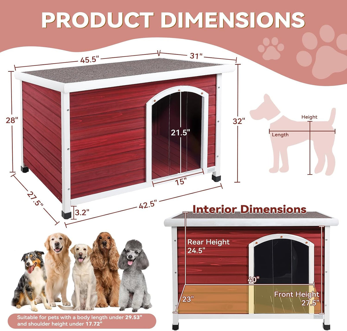 petsfit solid wood outdoor dog house for large shown in use