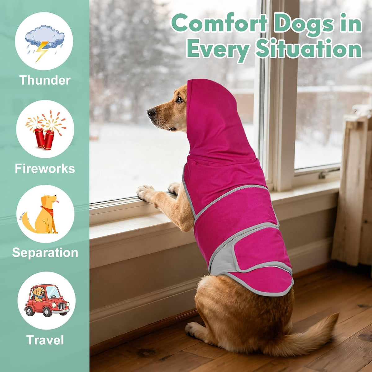 dog thunder vest anxiety relief shirt with noise shown in use