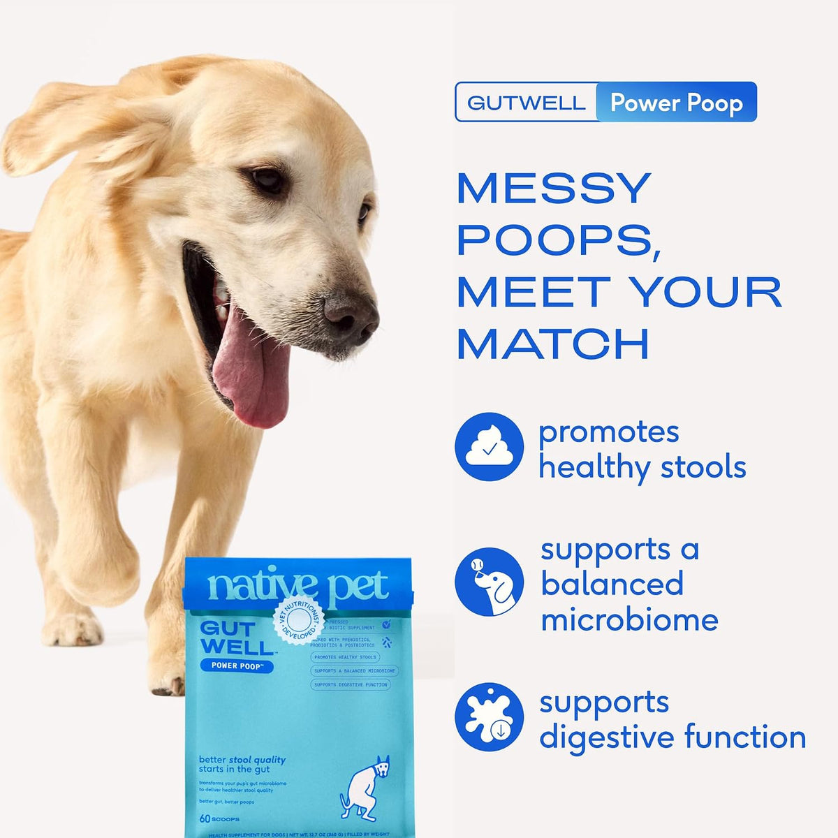 native pet gutwell power poop - digestive support shown in use