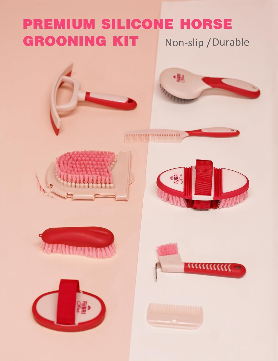 horse grooming kit, 11 piece horse brush set, close-up detail