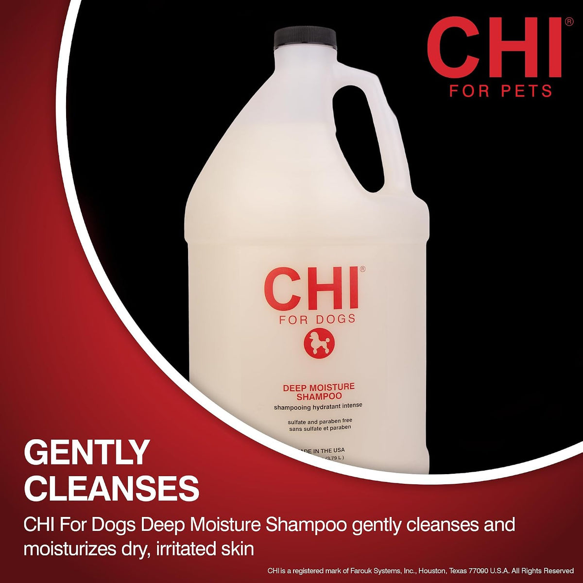 chi for dogs deep moisture dog shampoo, gallon shown in use