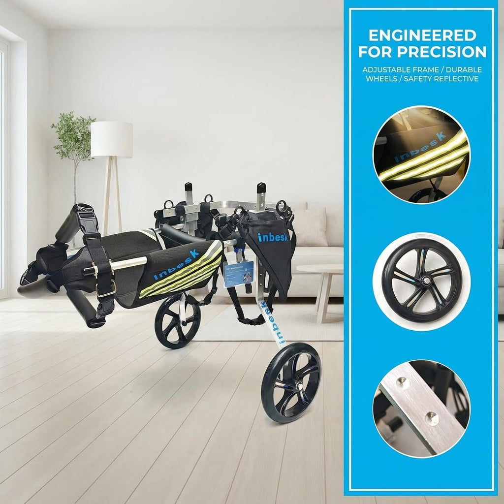 dog wheelchair for back legs, lightweight aluminum adjustable shown in use