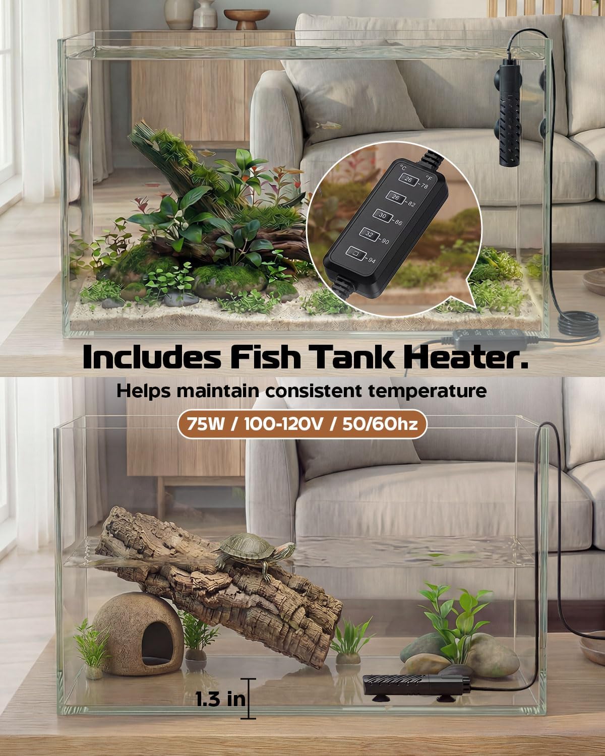 10 gallon glass aquarium kit, rimless fish tank showing dimensions