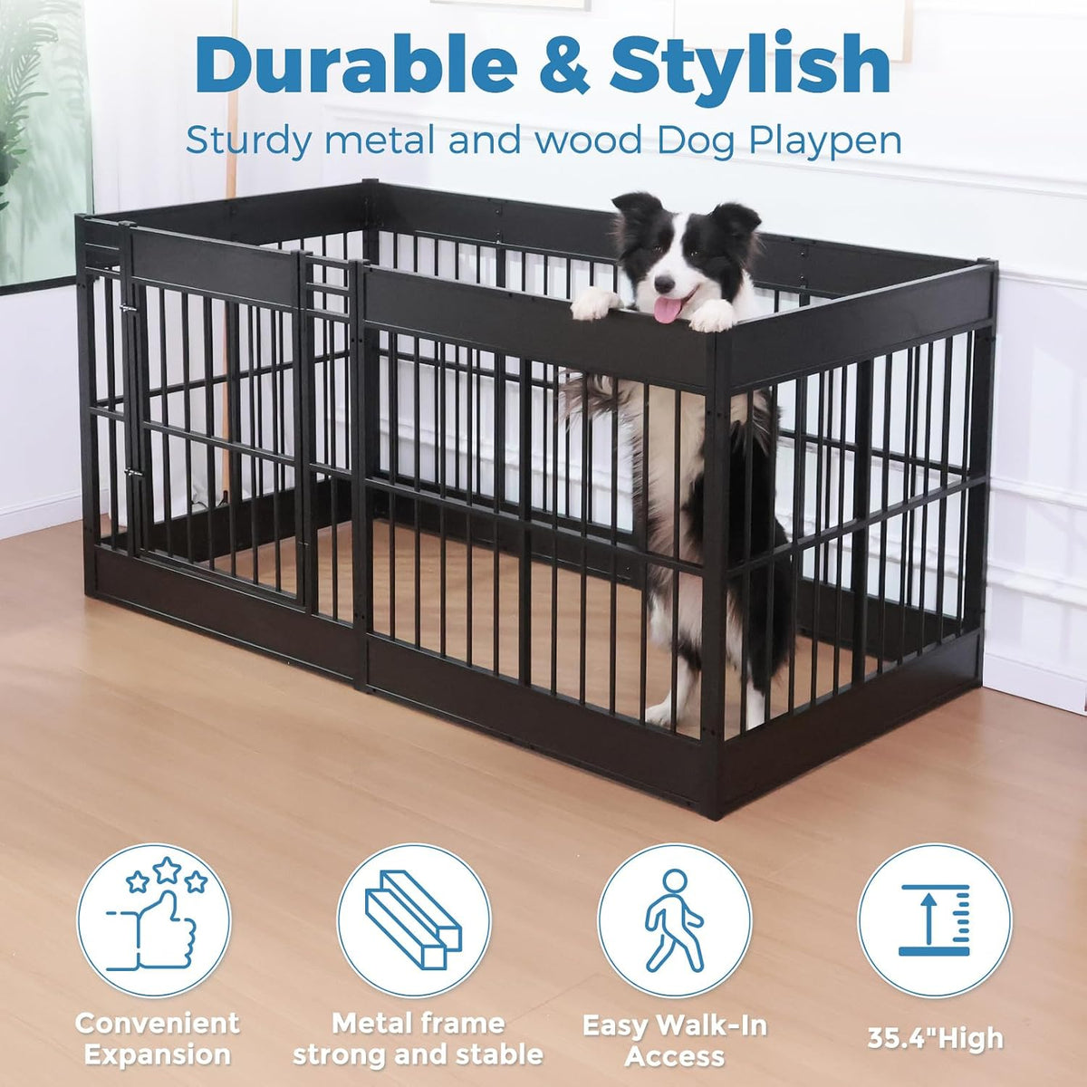 furniture style dog playpen, 27.5" tall indoor dog, side view