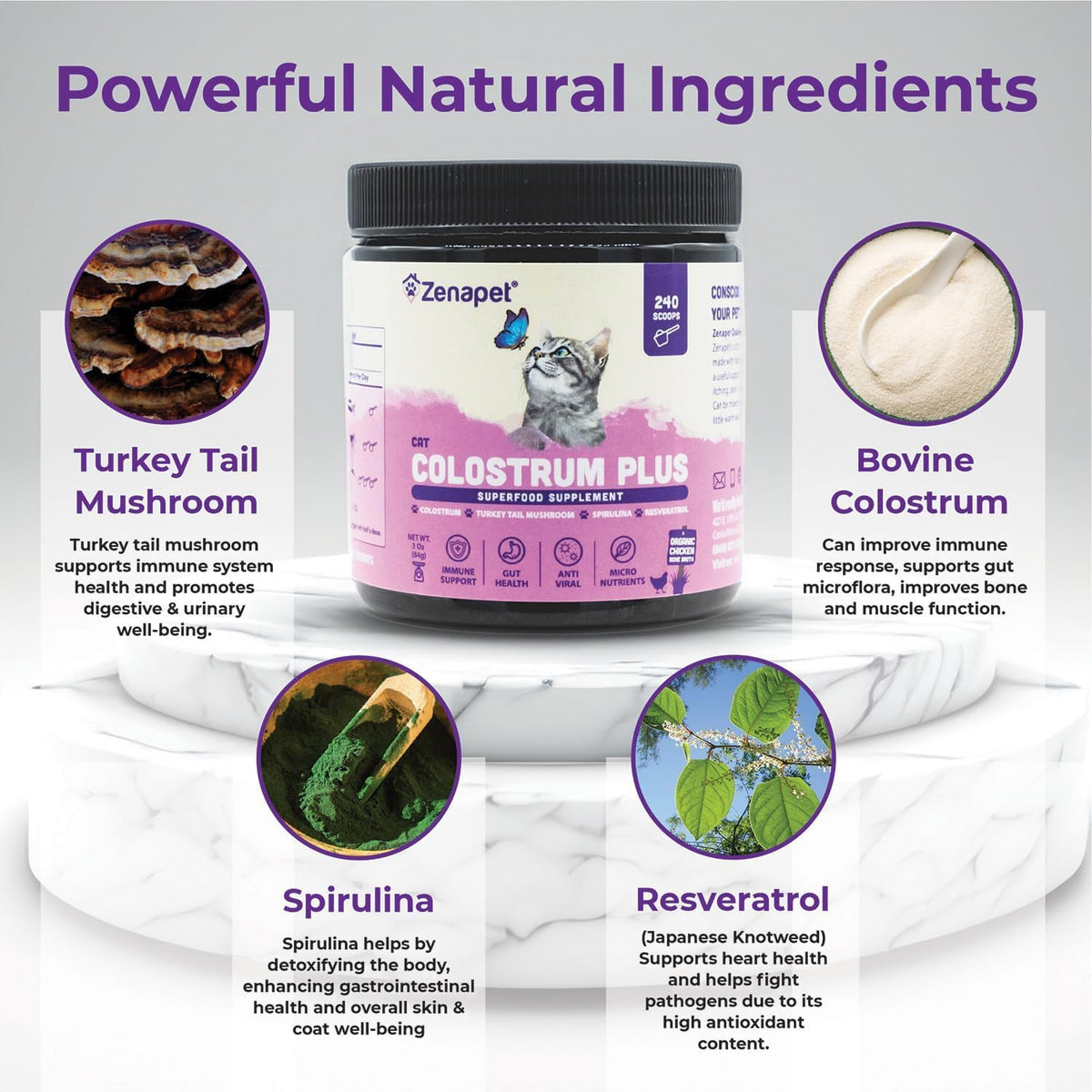 cat colostrum plus premium powder topper, immune &, close-up detail