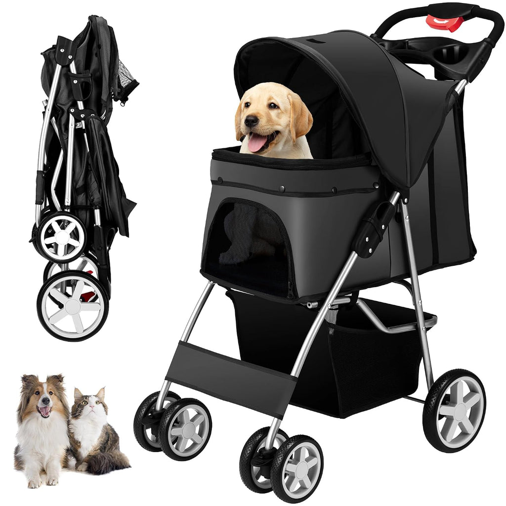 unisakey foldable 4-wheel pet stroller for dogs cats, main product view