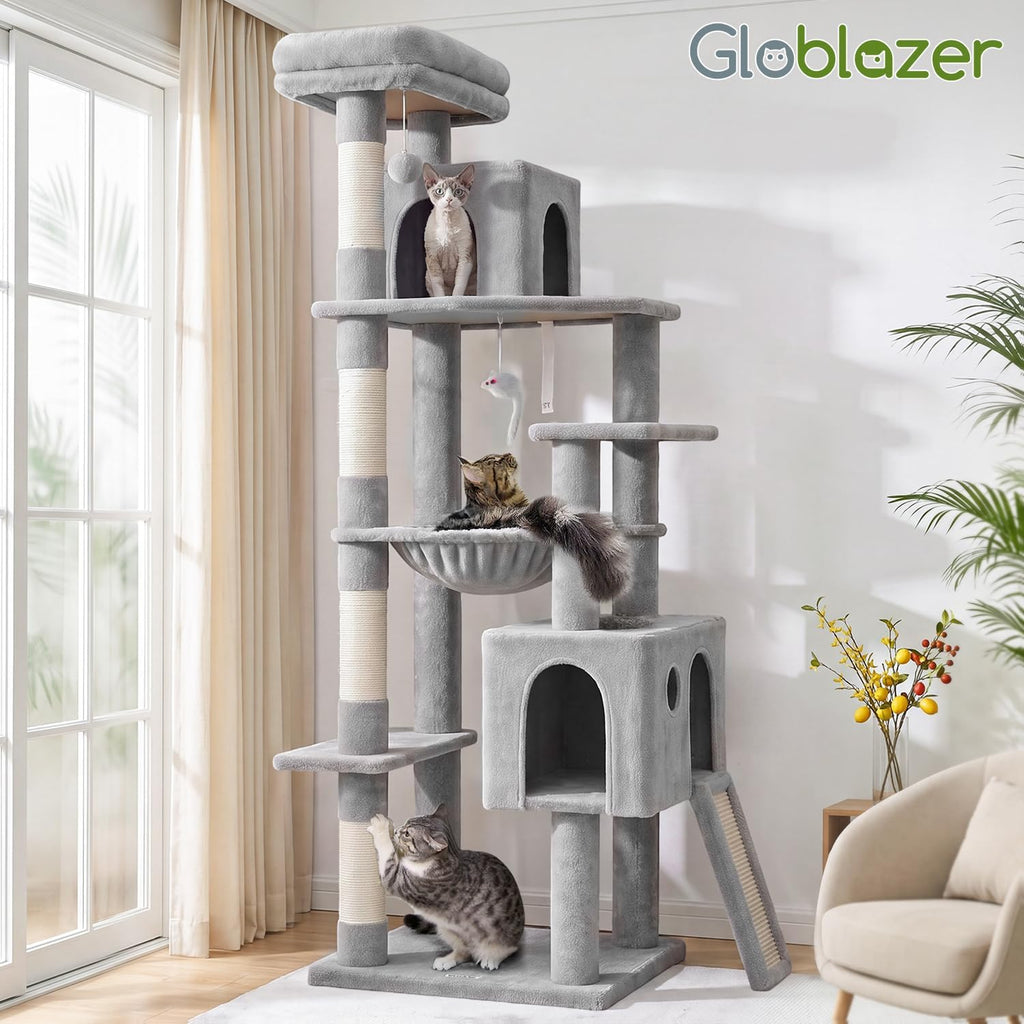 globlazer f70 pro heavy duty cat tree tower on a desk or shelf