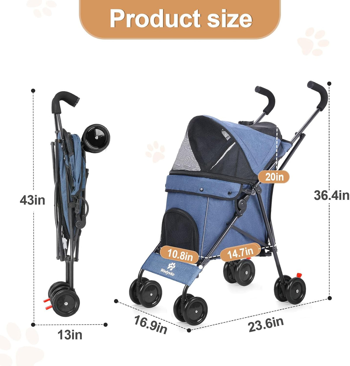 wedyvko travel portable dog stroller, pet stroller for shown in use