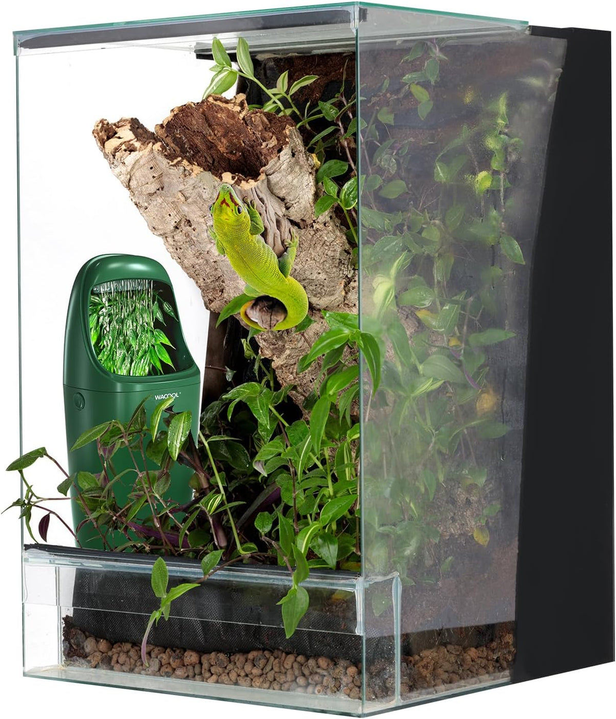 wacool reptile water dripper chameleon drinking fountain water, side view