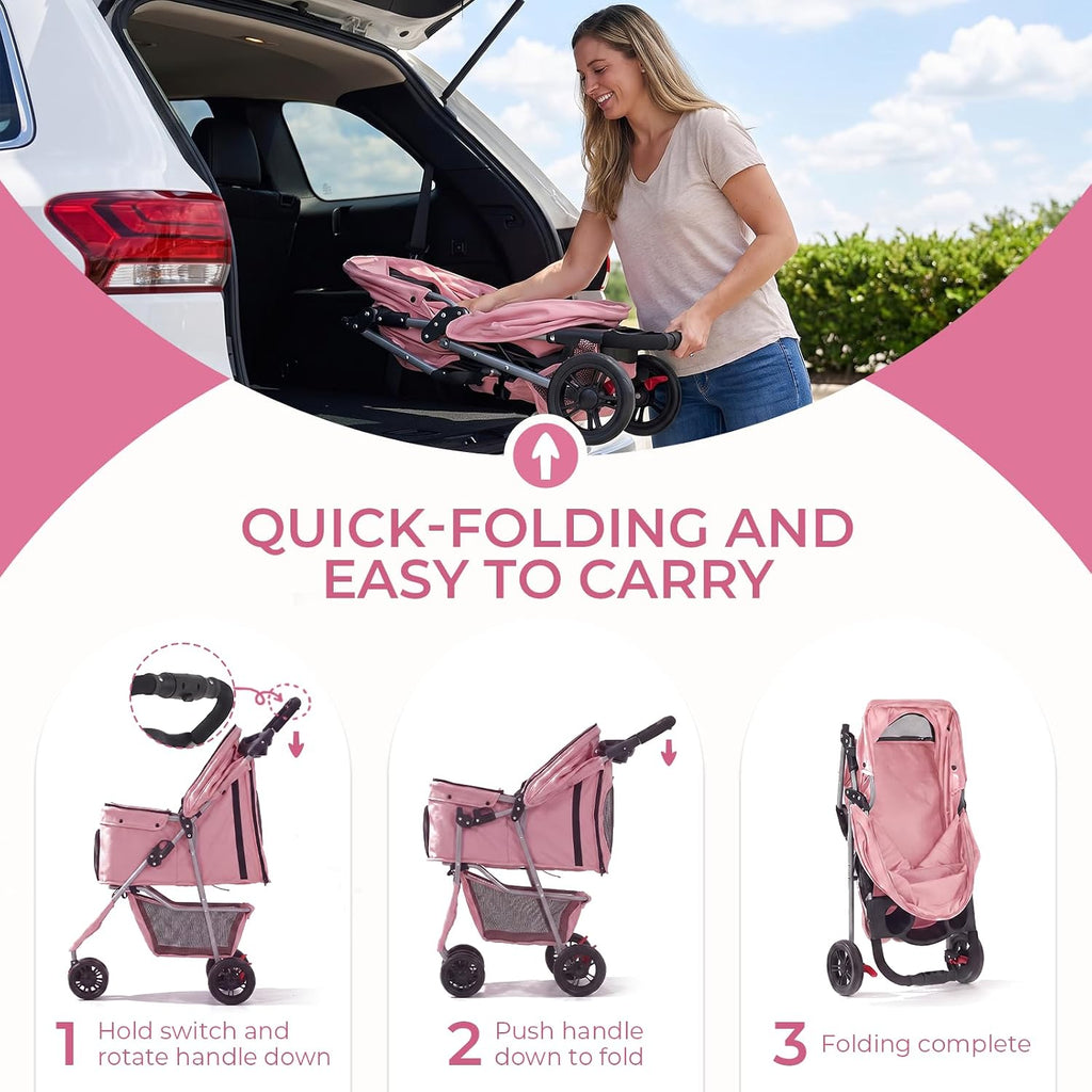 pet stroller for small medium cats dogs, 3-wheel, package contents