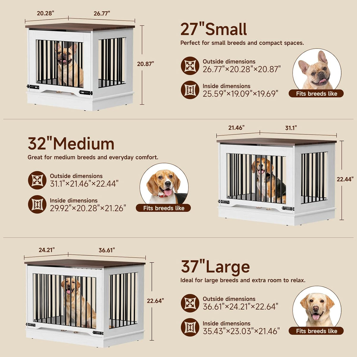 onbrill 27 inch flip-up door dog crate furniture, front angle view