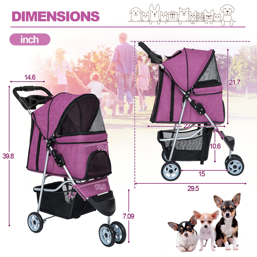 bestpet | 3-wheel foldable pet stroller | purple on a desk or shelf