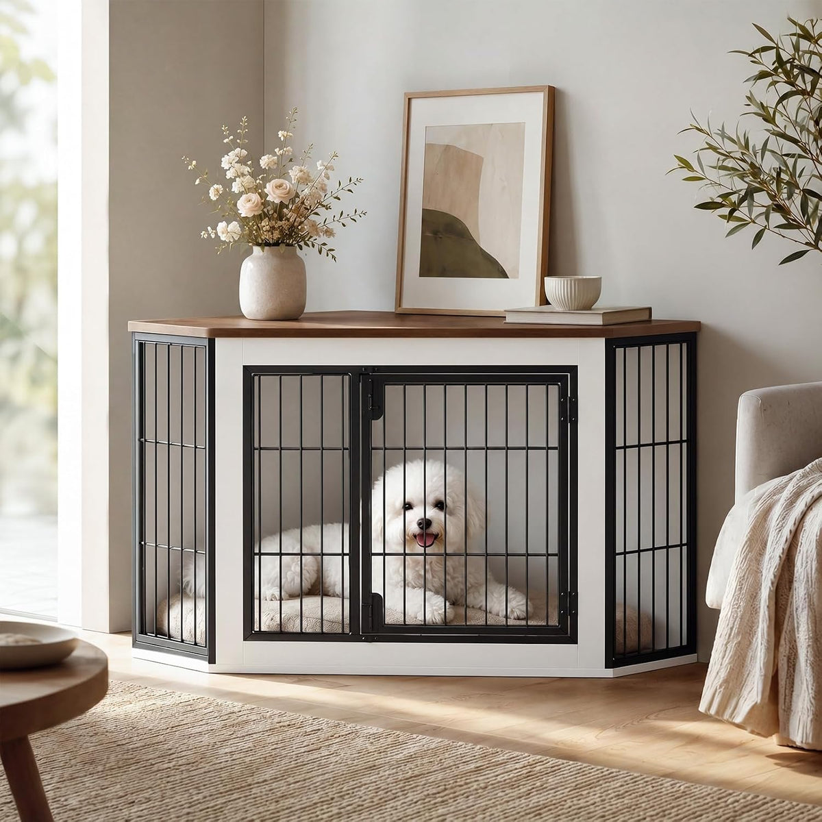 hoobro corner dog crate furniture, decorative dog kennel, package contents