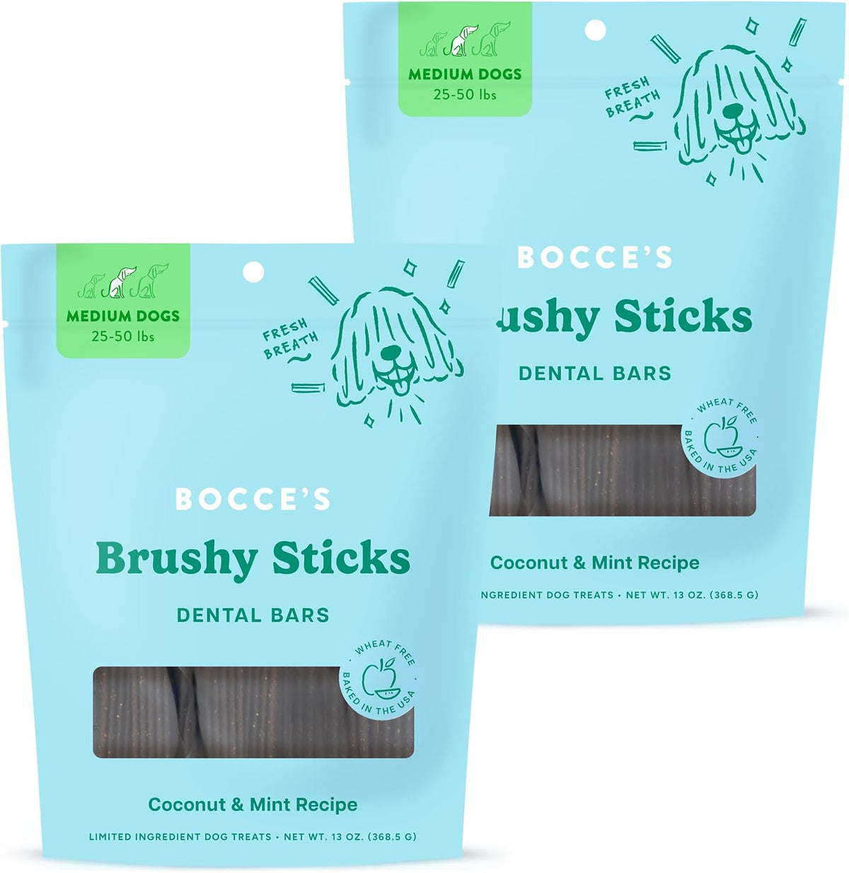 bocce's bakery brushy sticks dog dental treats, medium, main product view
