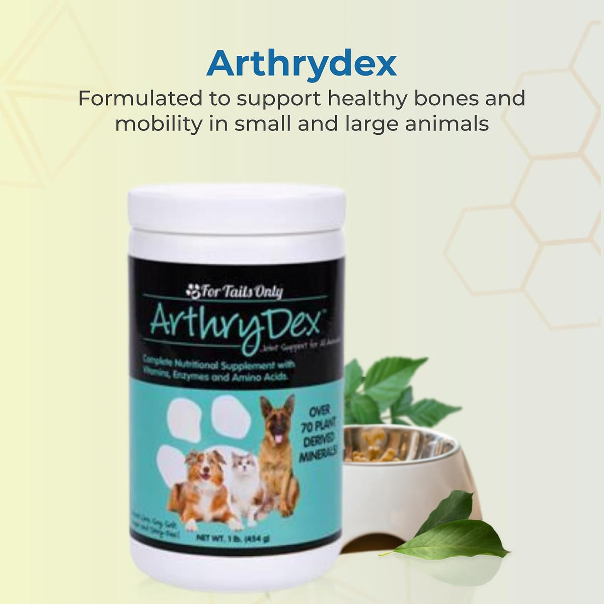 youngevity arthrydex pet bone support powder with probiotics shown in use
