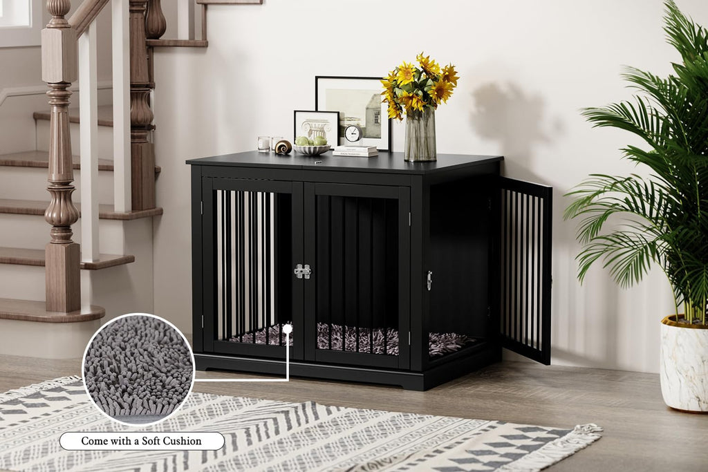 pupetpo dog crate furniture, wooden dog kennel with, front angle view