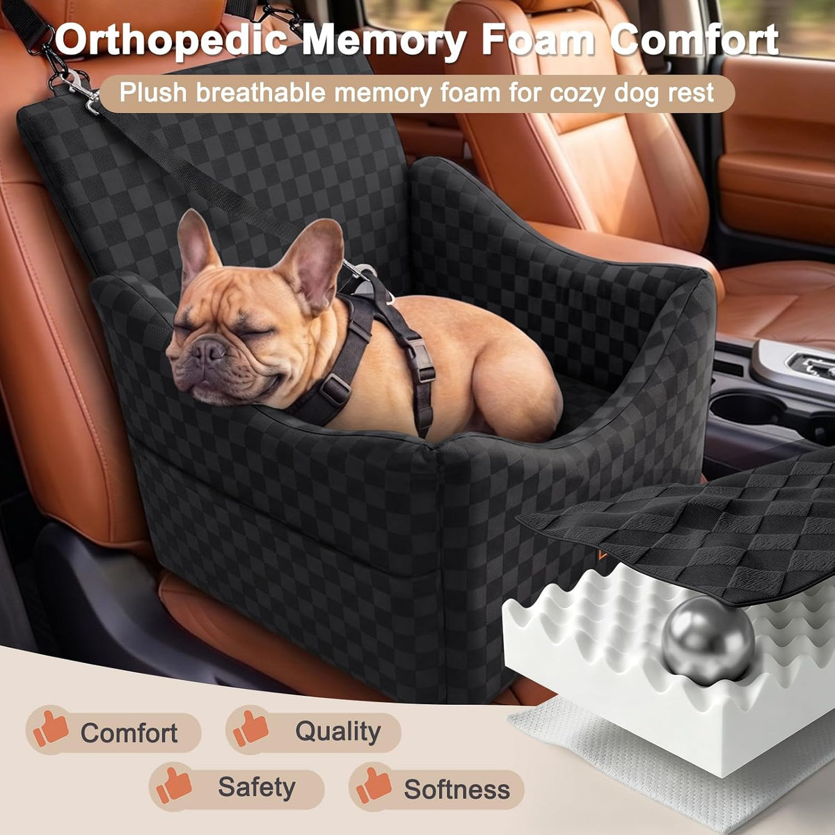 joejoy elevated dog car seat for small/medium dogs, close-up detail