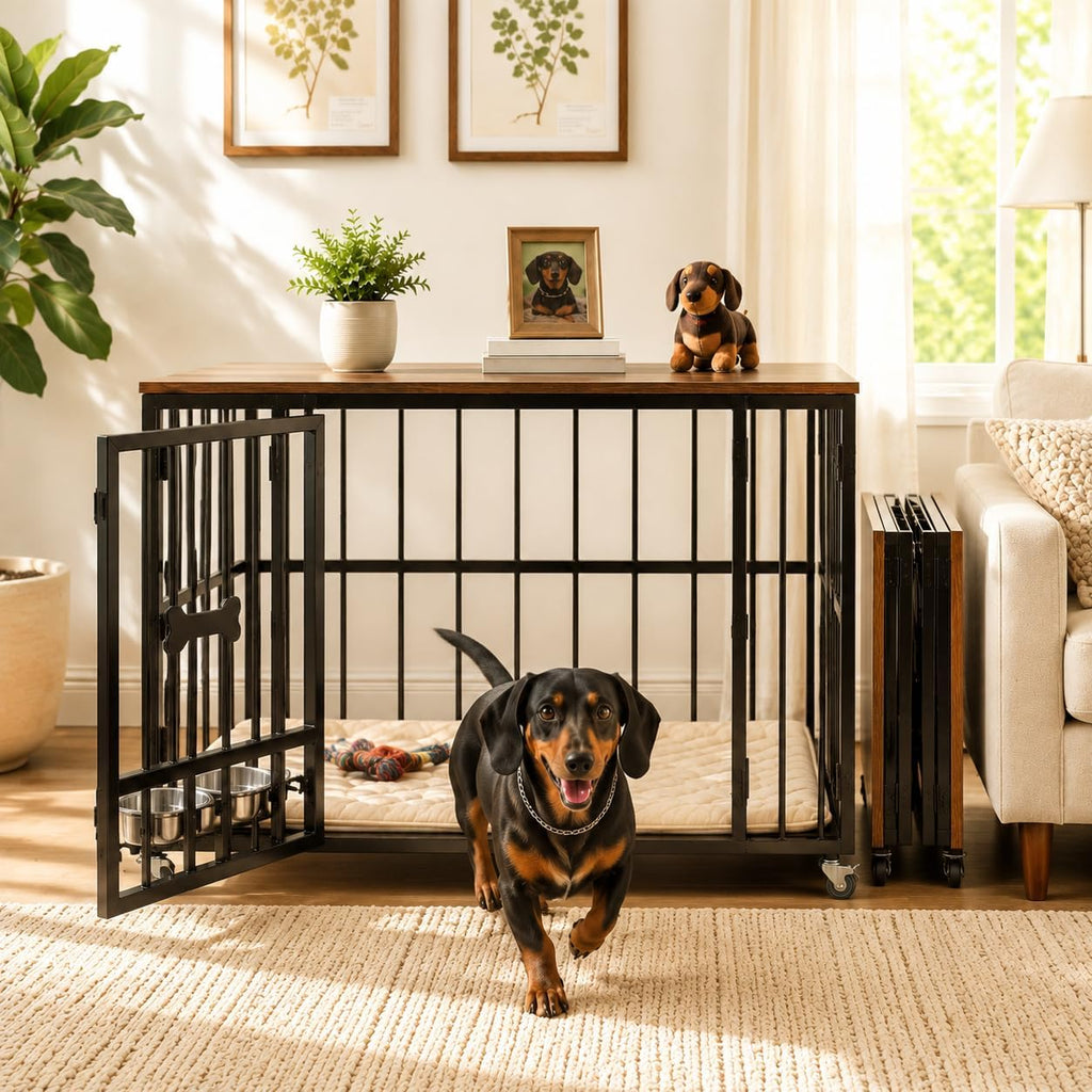 seang 31.5” foldable dog crate furniture, dog kennel, main product view