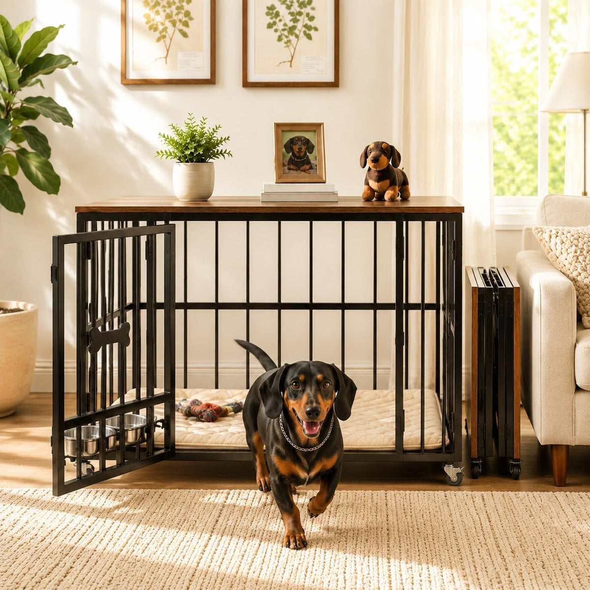 seang 31.5” foldable dog crate furniture, dog kennel, main product view