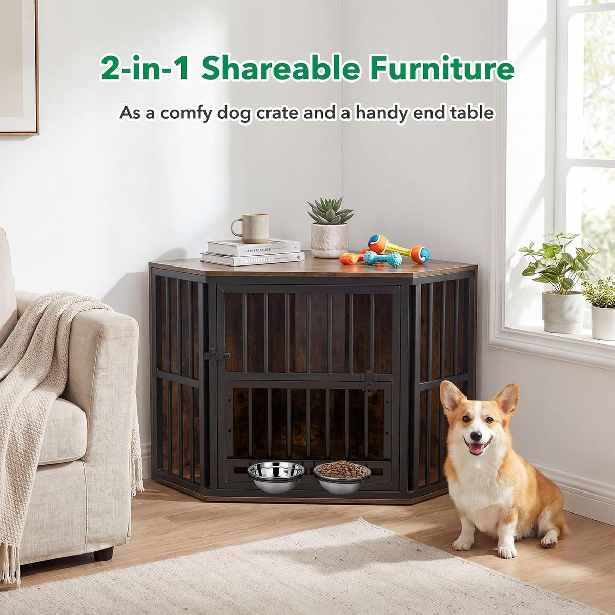 giantex corner dog crate furniture with adjustable &, close-up detail