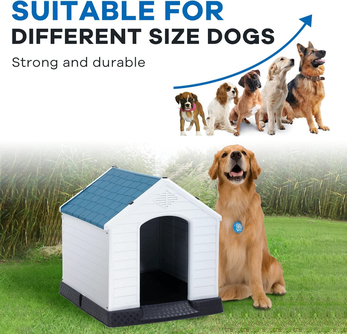 large dog house,outdoor dog kennel,insulated dog house pet, close-up detail