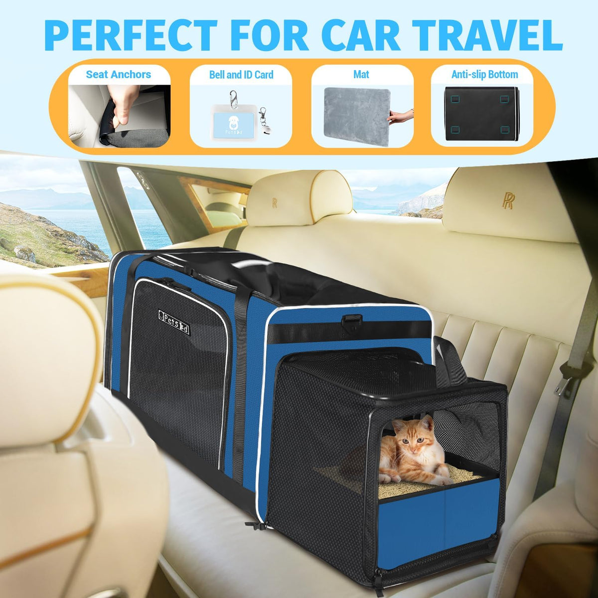 petskd side expandable large cat carrier with litter shown in use