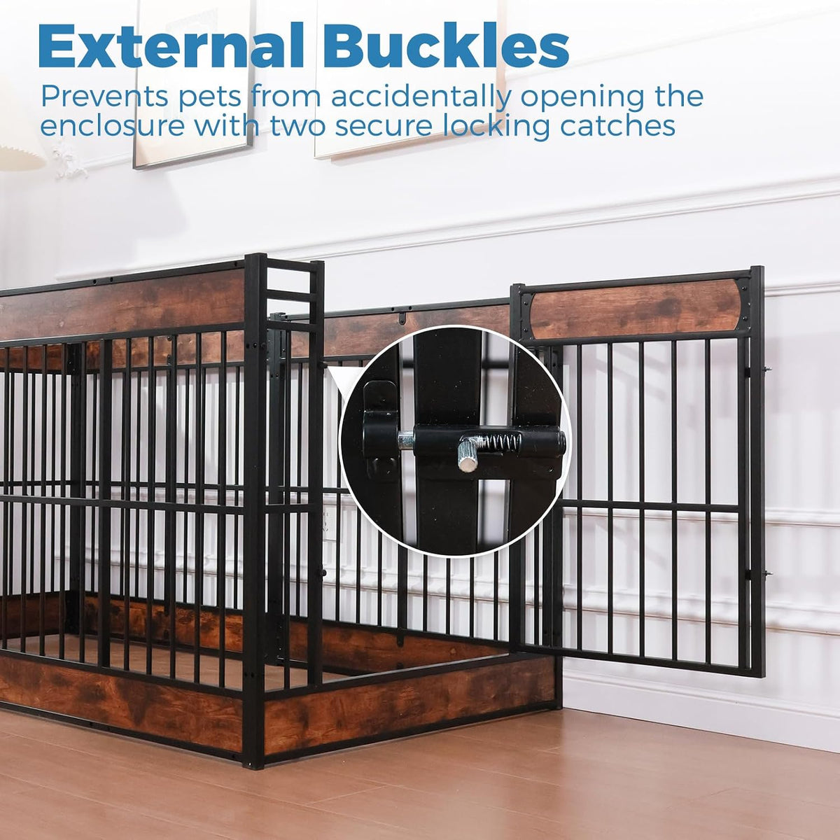 large furniture style dog playpen, 27.5" h dog showing dimensions