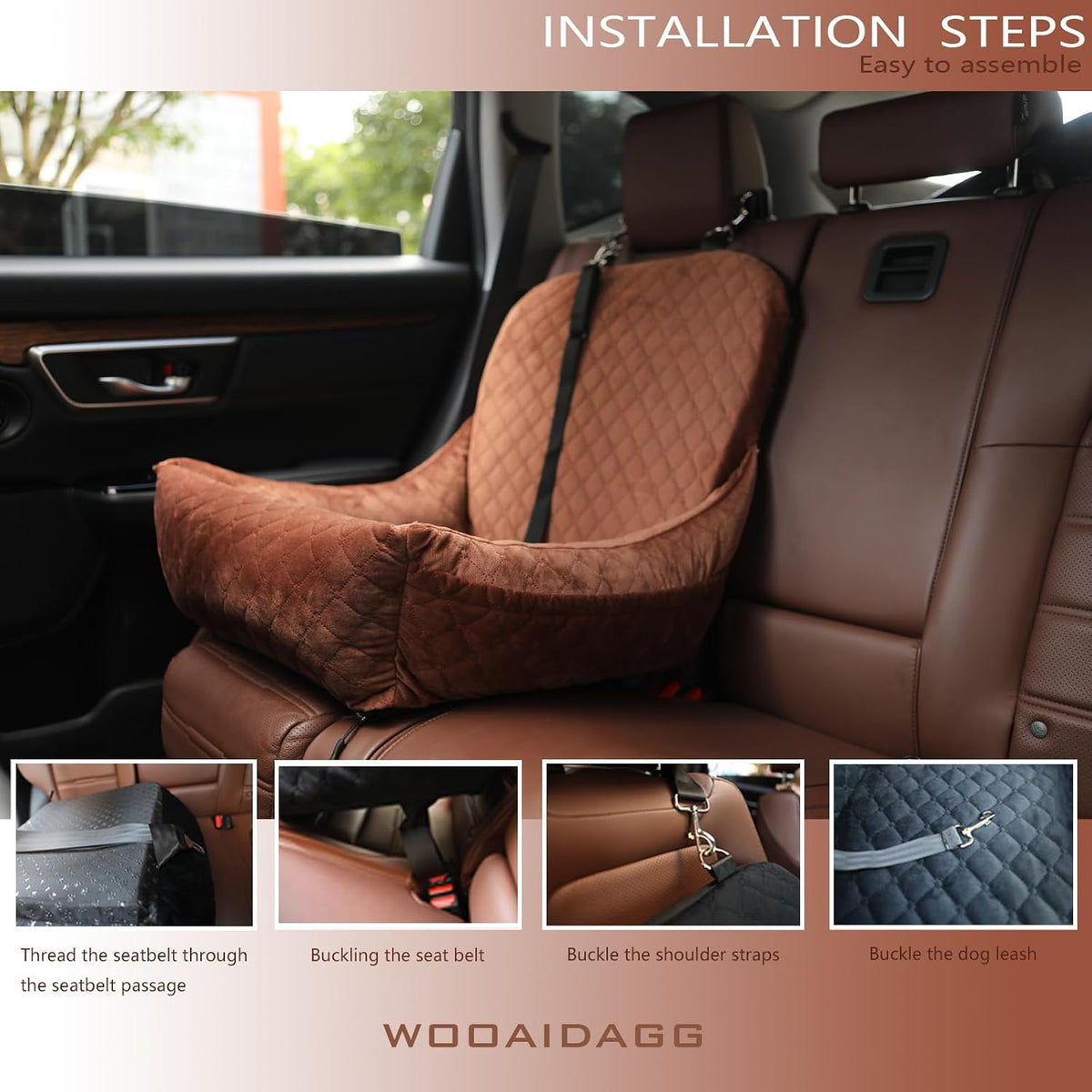 wooaidagg dog car seat for small dogs,covered soft showing dimensions