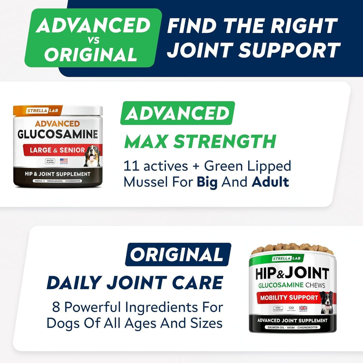advanced glucosamine for dogs, collagen&green lipped mussel, close-up detail