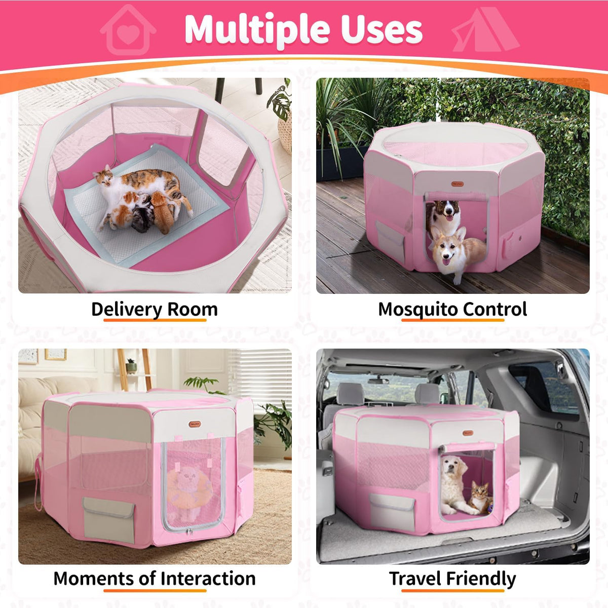 seiyierr dog playpen, portable pet playpen, puppy playpen showing dimensions