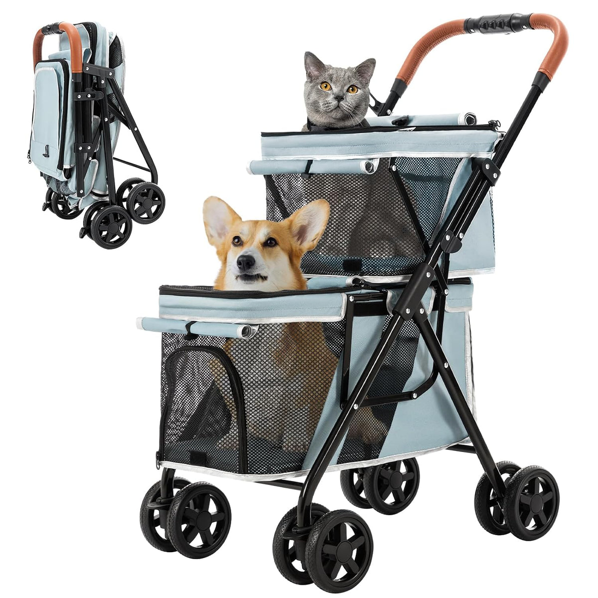 double pet stroller for 2 dogs & cats, main product view