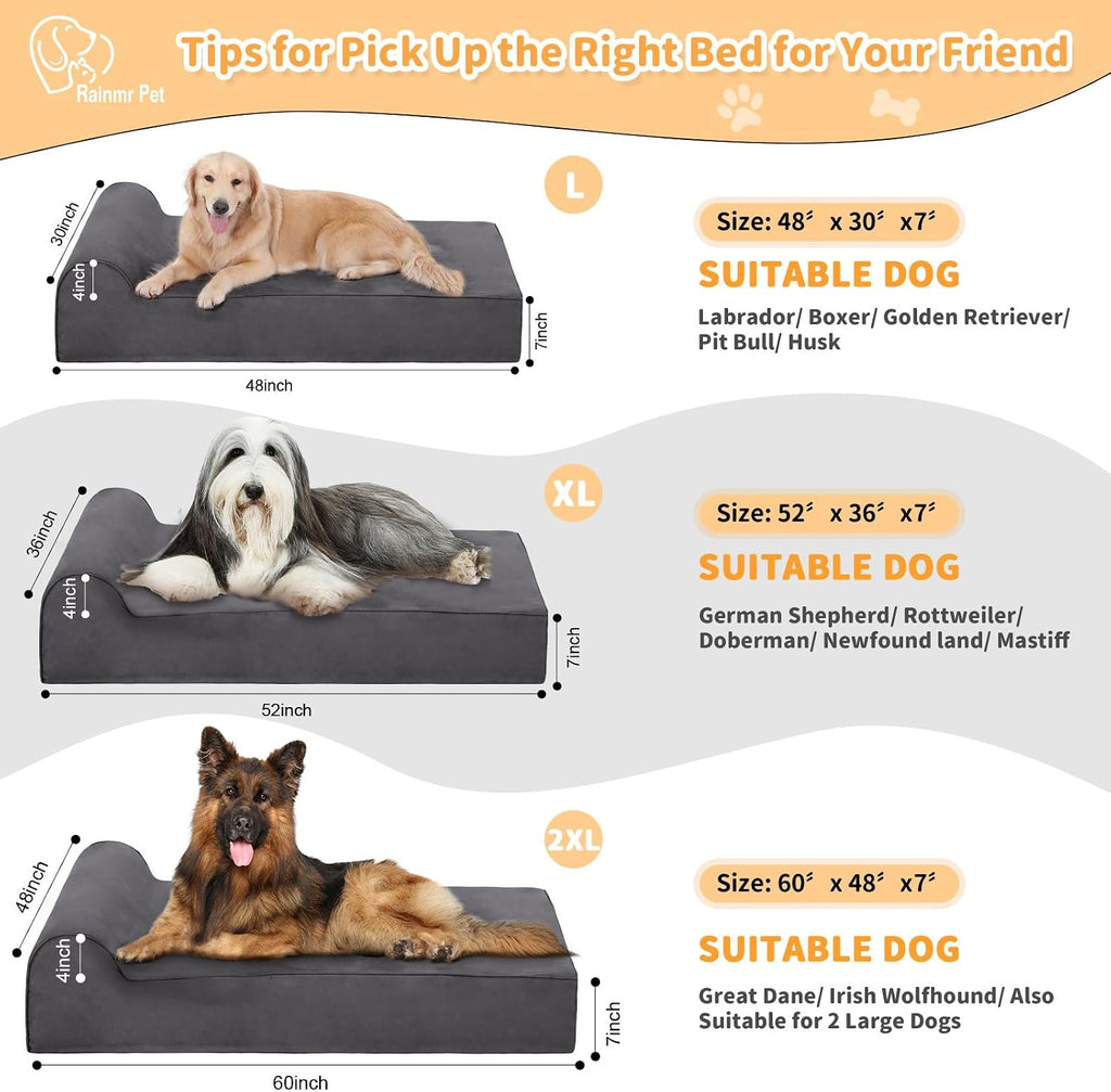 rainmr orthopedic dog beds for large dogs, 7" showing dimensions