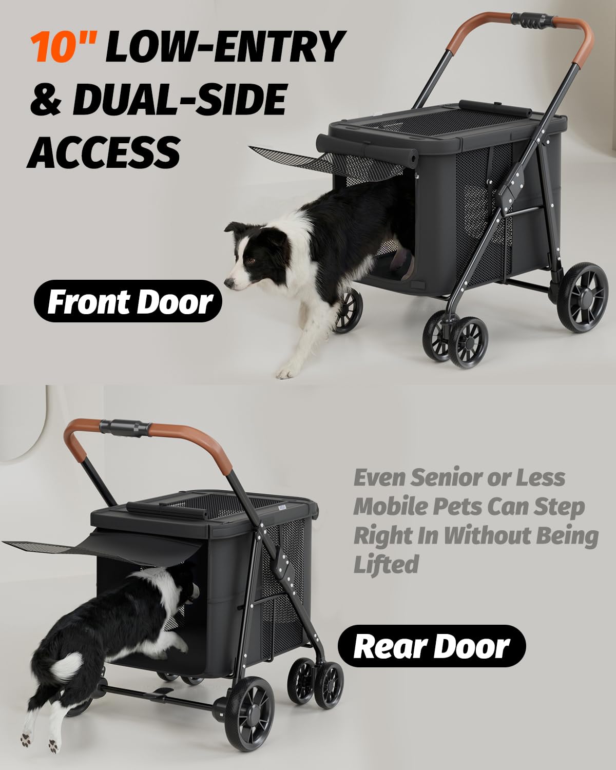 dog stroller for large & medium dogs up, side view