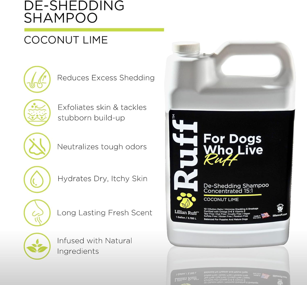 ruff by lillian ruff 15:1 concentrated deshedding dog shown in use