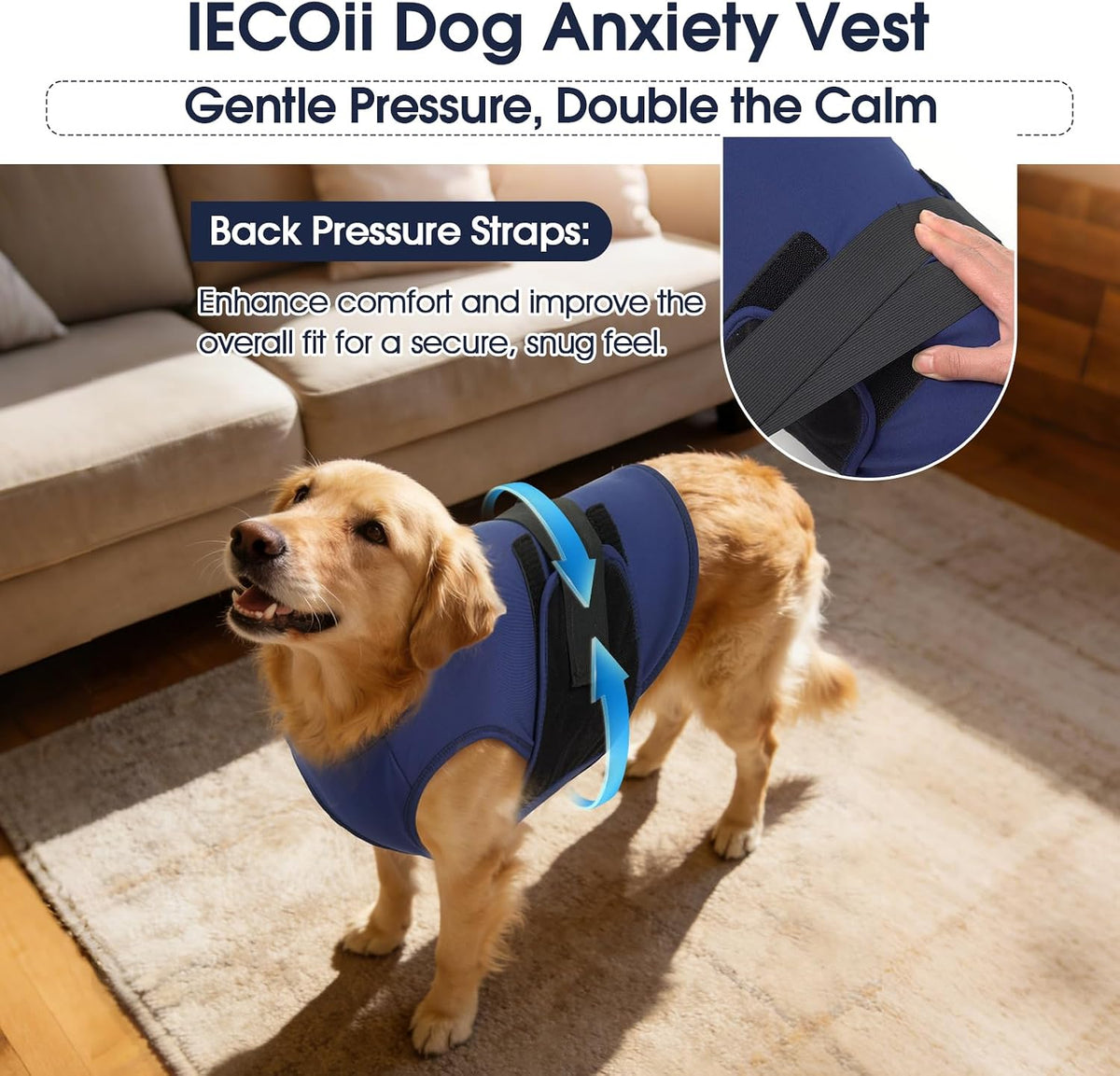 iecoii dog anxiety vest stretch gentle pressure calming shown in use