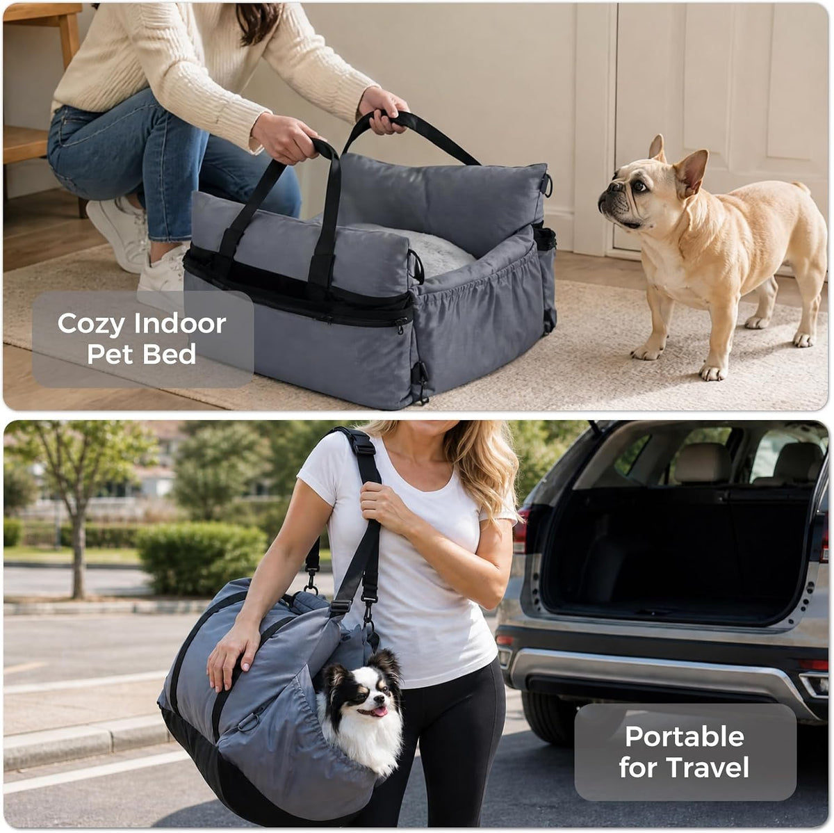 pawz road dog car seat, pet car bed shown in use