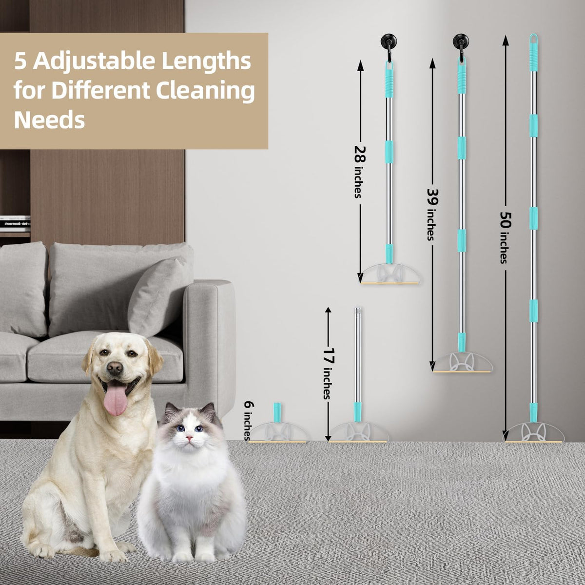 heavy duty carpet rake – 50" ultra-long pet, side view