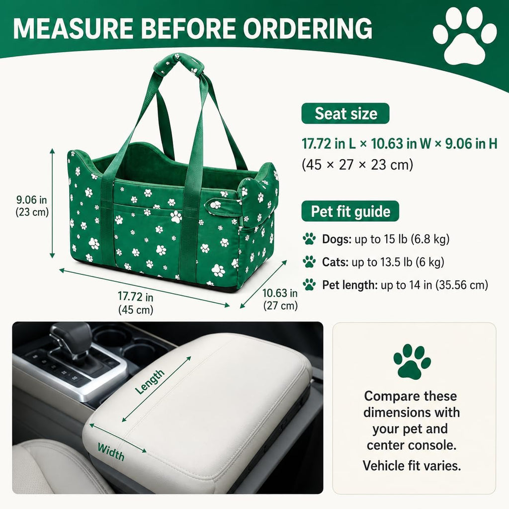 center console dog car seat safe travel for showing dimensions