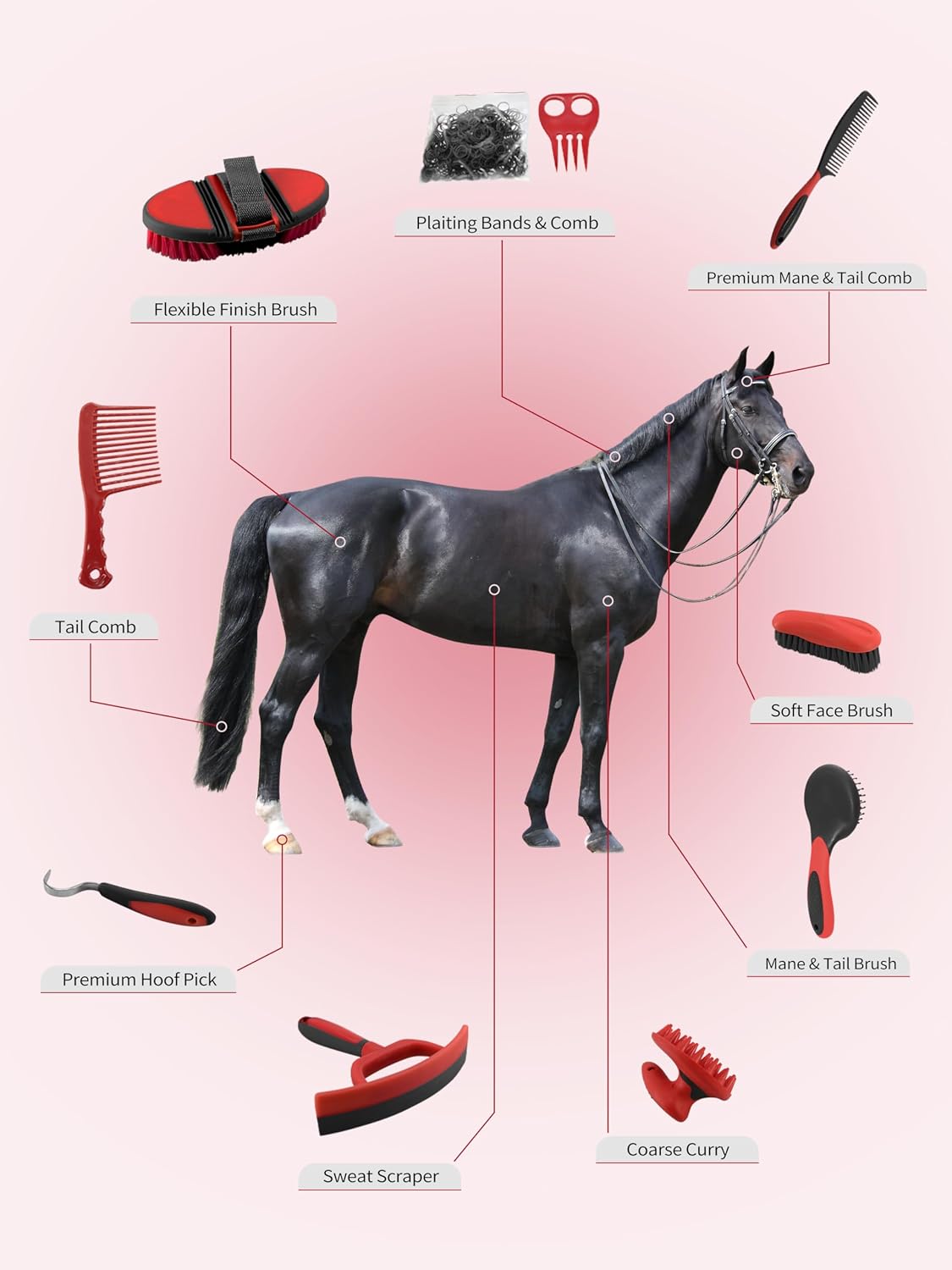 harrison howard horse grooming kit 9 piece with, side view