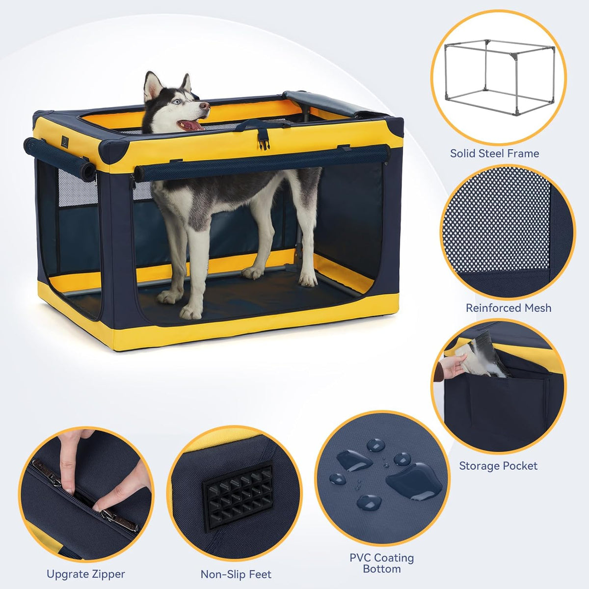 a 4 pet 36-in foldable soft-sided dog crate showing dimensions