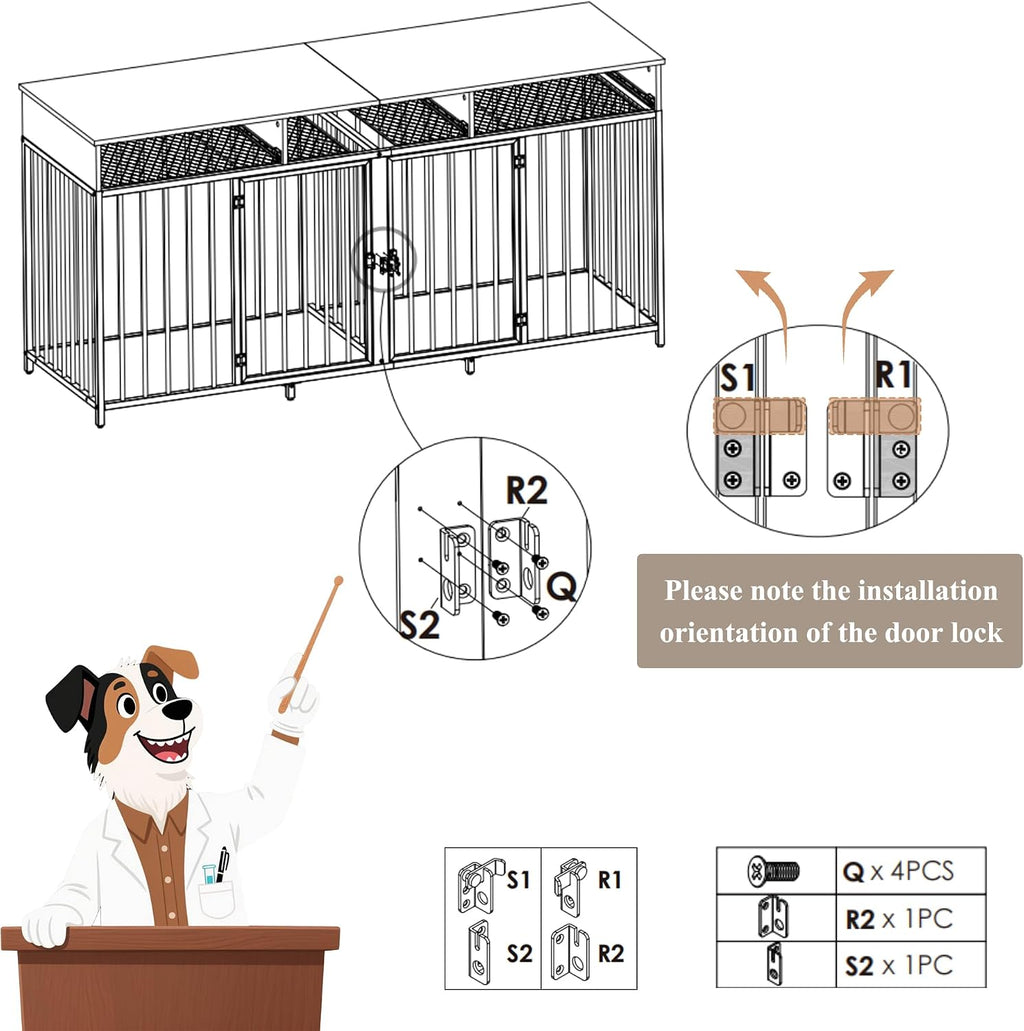 hostack double dog crate, 71" w indoor dog, front angle view