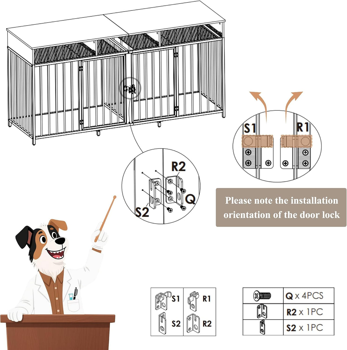 hostack double dog crate, 71" w indoor dog, front angle view