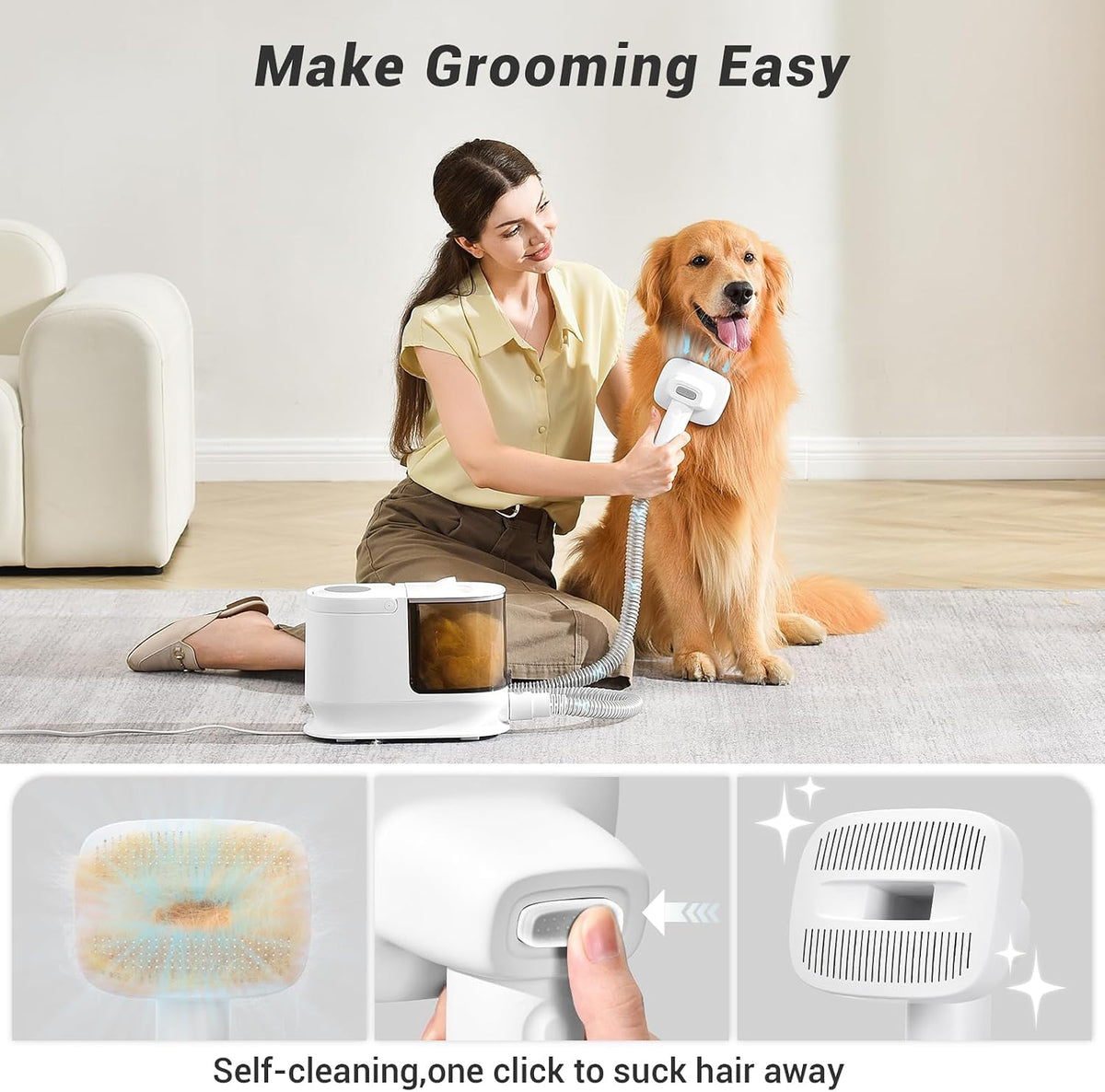 bunfly dog grooming kit & dog hair vacuum, close-up detail