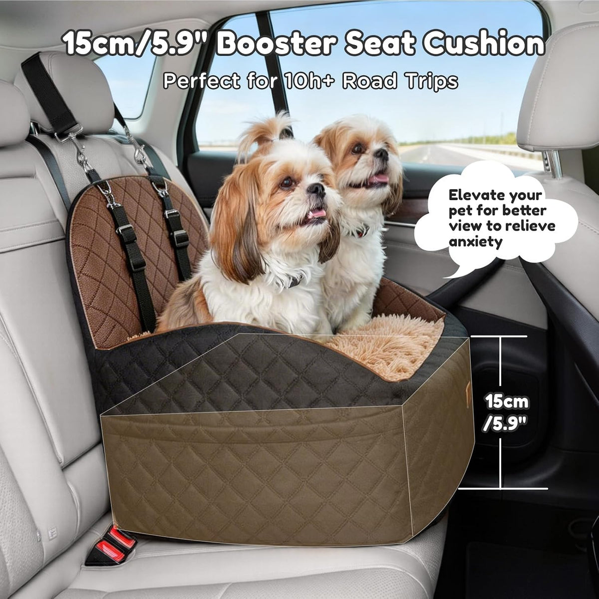 gimars reversible dog car seat with long&short plush shown in use