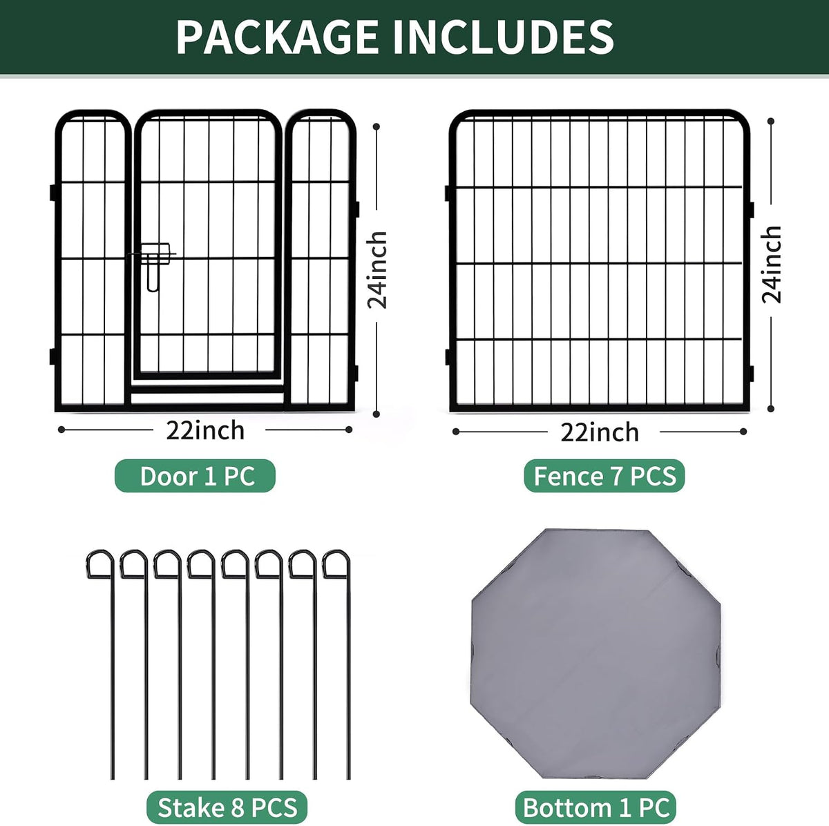 petime dog playpen,metal exercise puppy pen heavy duty showing dimensions