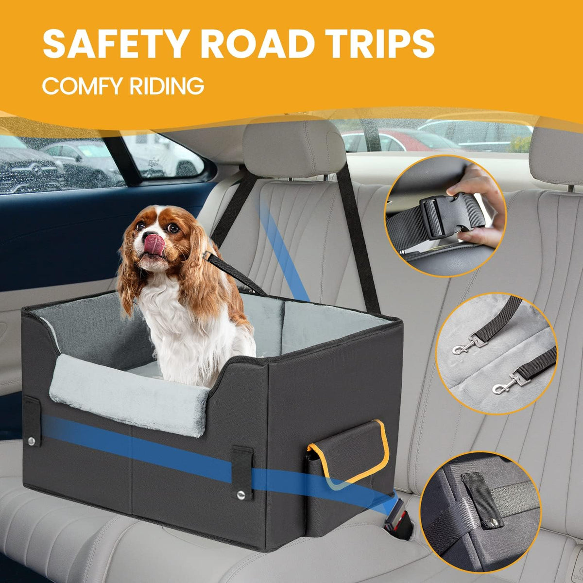 dog car seat for small dogs, elevated dog, side view