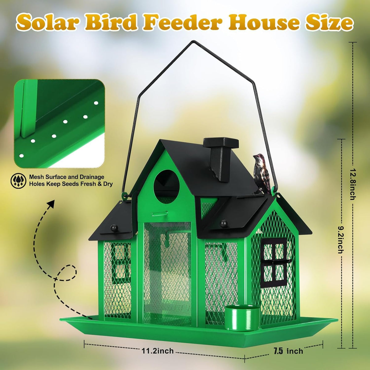 yywmwm solar bird feeders house for outside hanging shown in use