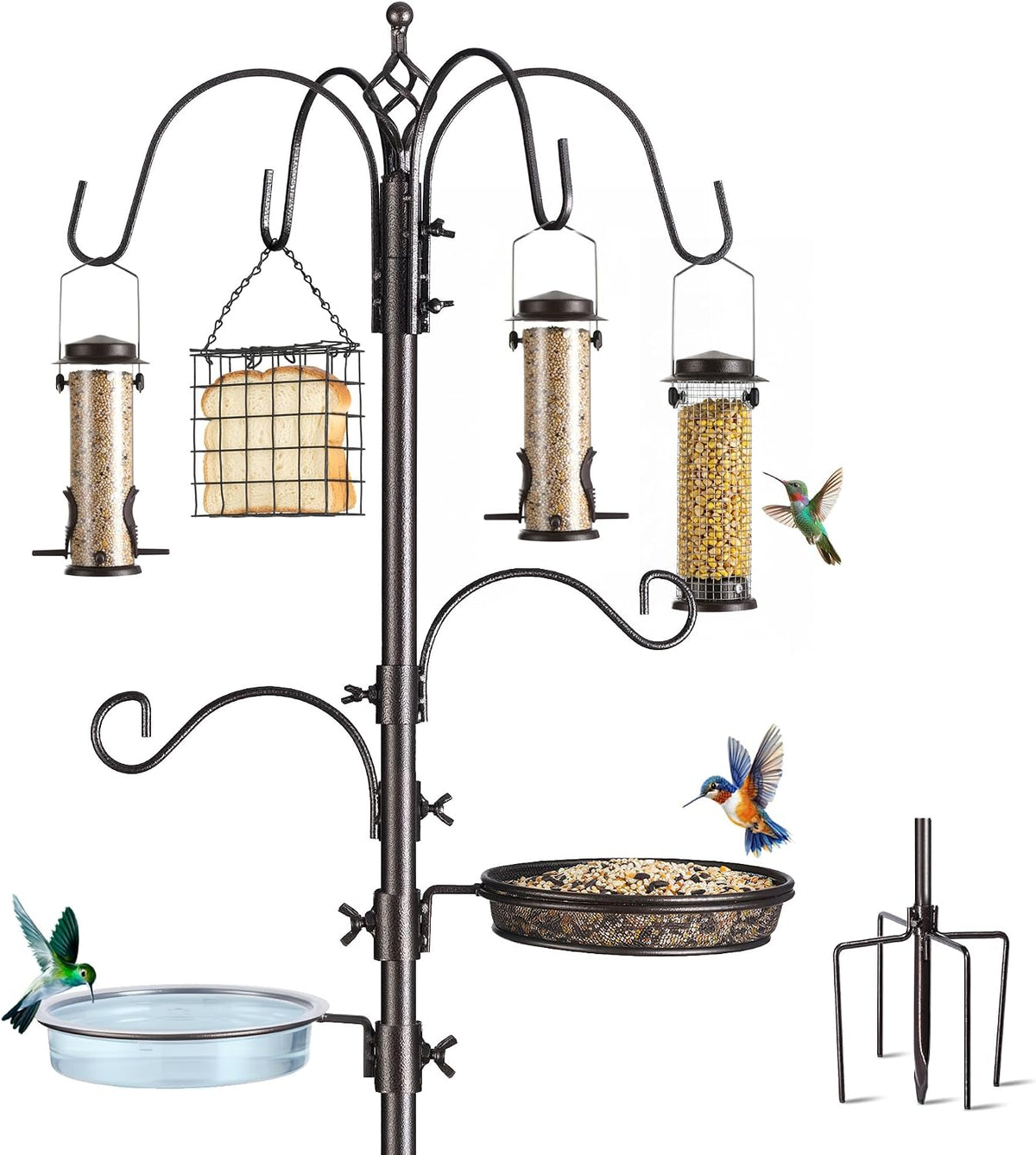 bird feeding station kit, 94-inch, 6-hook metal bird, main product view