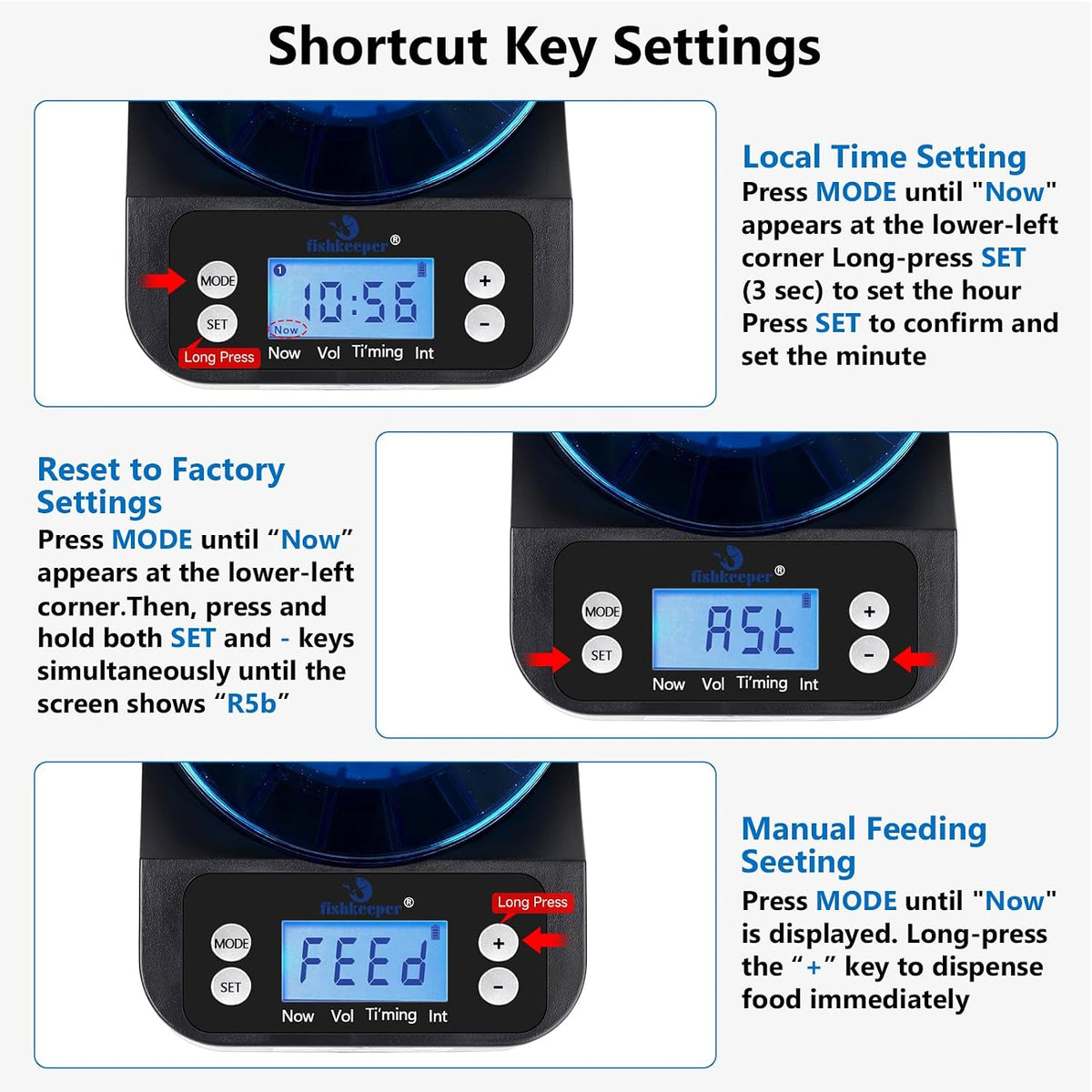 fishkeeper automatic fish feeder for aquarium, rechargeable auto showing dimensions
